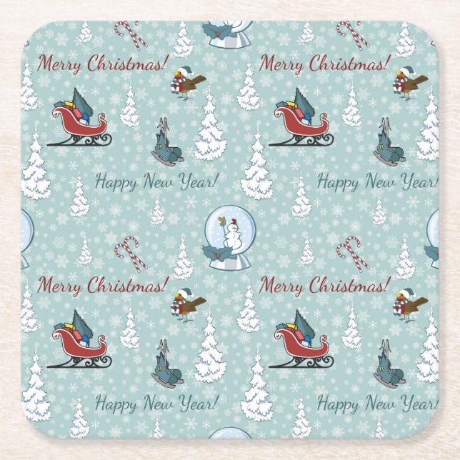 Posavasos Cuadrado De Papel Patrón de navidad (Anverso)