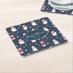 Posavasos Cuadrado De Papel Patrón de Navidad Polar Beary Merry ID851