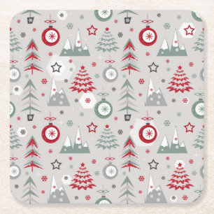 Posavasos Cuadrado De Papel Patrón de Navidades de invierno.