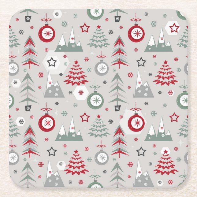 Posavasos Cuadrado De Papel Patrón de Navidades de invierno. (Anverso)
