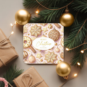 Posavasos Cuadrado De Papel Patrón de Navidades de oro rosado #12 ID1009