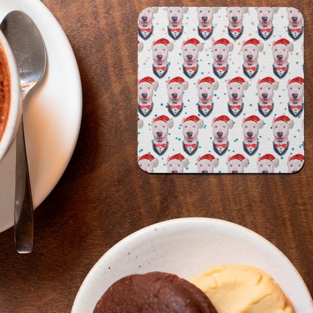 Posavasos Cuadrado De Papel Patrón de Navidades de Perro de Cute Bull Terrier (Subido por el creador)