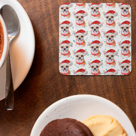 Posavasos Cuadrado De Papel Patrón de Navidades de perros chihuahua