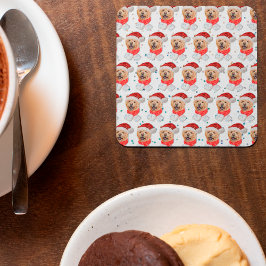 Posavasos Cuadrado De Papel Patrón de Navidades de perros de raza blanca