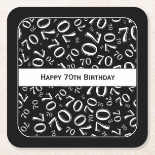 Posavasos Cuadrado De Papel Patrón de números blanco/negro "Feliz 70 cumpleaño