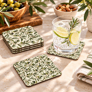 Posavasos Cuadrado De Papel Patrón de olivar mediterráneo toscano
