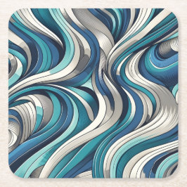 Posavasos Cuadrado De Papel Patrón de ondas de inspiración oceánica