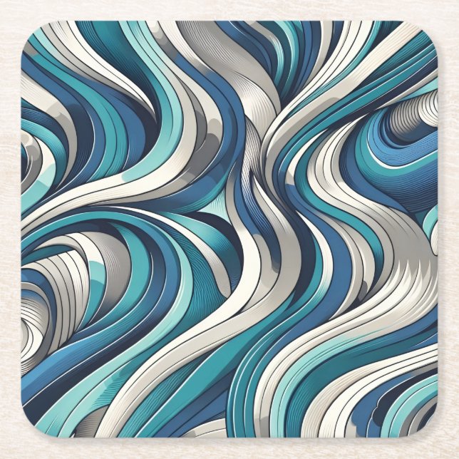 Posavasos Cuadrado De Papel Patrón de ondas de inspiración oceánica (Anverso)