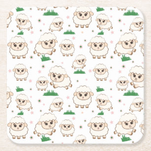 Posavasos Cuadrado De Papel Patrón de ovejas lúdicas
