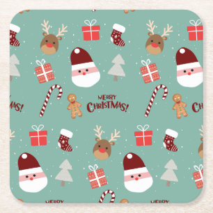 Posavasos Cuadrado De Papel Patrón de pan de canto de canto de reno de Santa