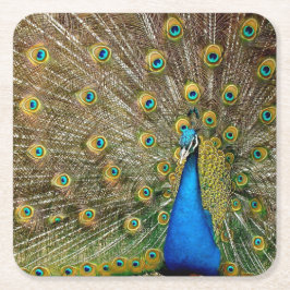 Posavasos Cuadrado De Papel Patrón de pavo real Pintura de arte de pavo real A