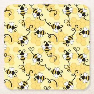 Posavasos Cuadrado De Papel Patrón de pequeñas abejas.