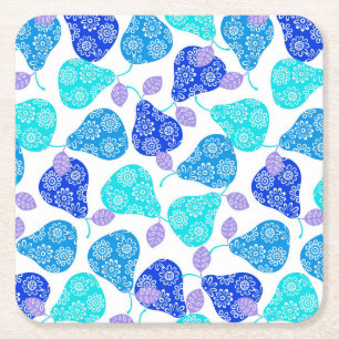Posavasos Cuadrado De Papel Patrón de peras decorativas azules lindas