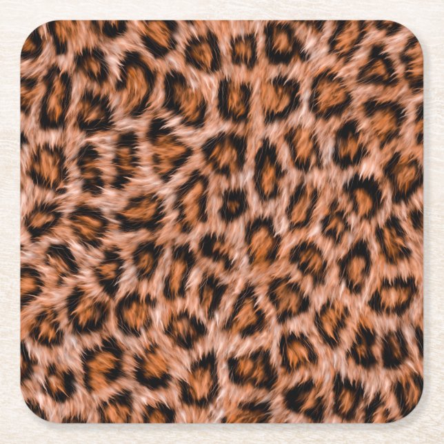 Posavasos Cuadrado De Papel Patrón de piel marrón de gato leopardo de Jaguar-2 (Anverso)