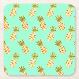 Posavasos Cuadrado De Papel Patrón de piña de color tropical fresco