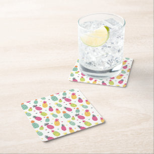 Posavasos Cuadrado De Papel Patrón de piña tropical