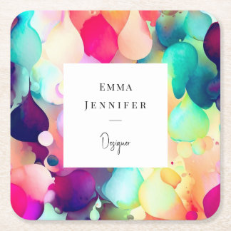 Posavasos Cuadrado De Papel Patrón de pintura rosa de color claro y brillante