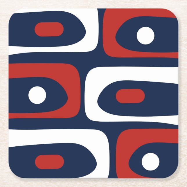 Posavasos Cuadrado De Papel Patrón de piquet de mid medio rojo blanco y azul (Anverso)
