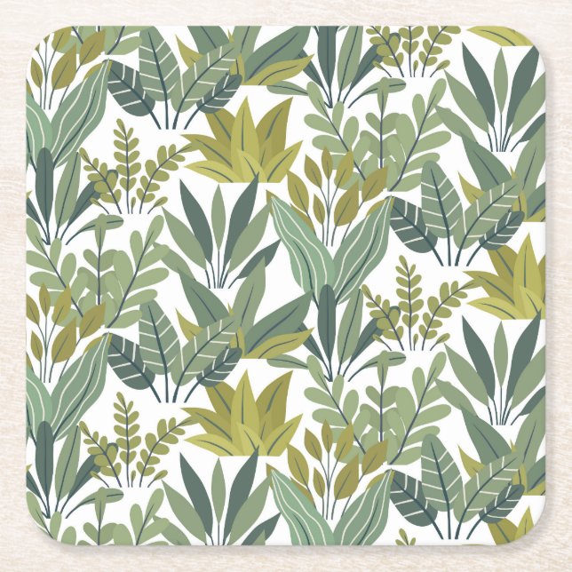 Posavasos Cuadrado De Papel Patrón de plantas (Anverso)