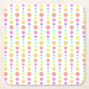 Posavasos Cuadrado De Papel Patrón de puntos de color arcoiris pastel