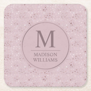 Posavasos Cuadrado De Papel Patrón de purpurina dorada rosa pastel suave perso