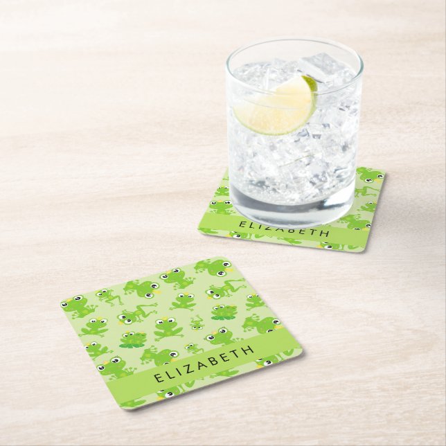 Posavasos Cuadrado De Papel Patrón de rana, ranas verdes, príncipe de rana, tu (In situ)