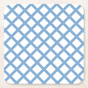 Posavasos Cuadrado De Papel Patrón de raya de diamante arlequín blanco azul