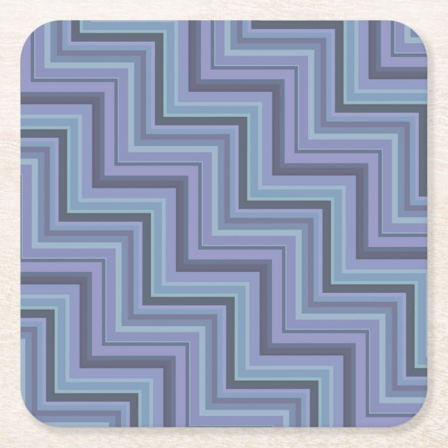 Posavasos Cuadrado De Papel Patrón de rayas azules grises (Anverso)