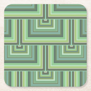 Posavasos Cuadrado De Papel Patrón de rayas cuadradas de color verde oliva