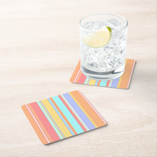 Posavasos Cuadrado De Papel Patrón de rayas pastel (In situ)