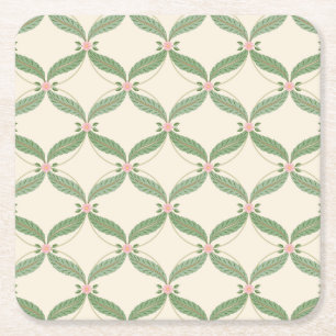 Posavasos Cuadrado De Papel Patrón de rejilla de flores de hojas simples