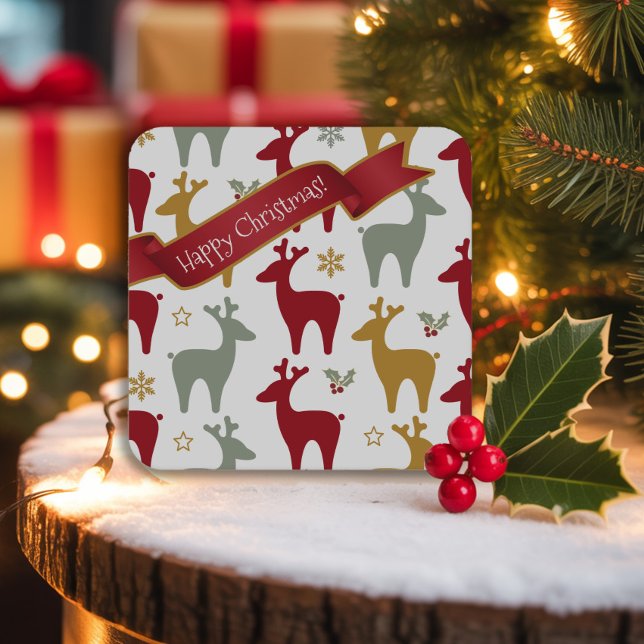 Posavasos Cuadrado De Papel Patrón de renos de Navidades rojos #12 ID1009 (Subido por el creador)