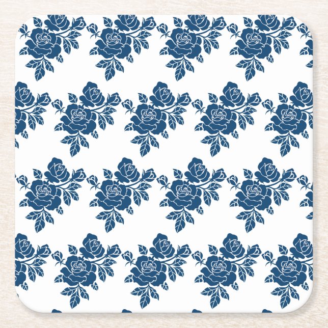 Posavasos Cuadrado De Papel patrón de rosa (Anverso)