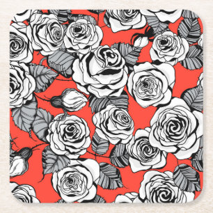 Posavasos Cuadrado De Papel Patrón de rosas blancas