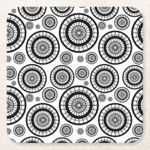 Posavasos Cuadrado De Papel Patrón de rueda repetitiva en blanco y negro