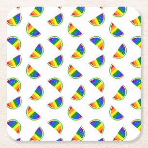 Posavasos Cuadrado De Papel Patrón de sandía arco iris