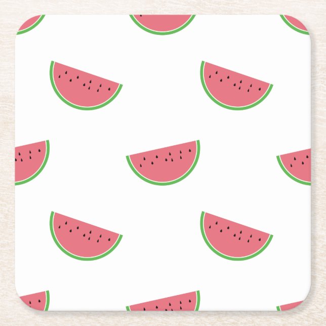 Posavasos Cuadrado De Papel Patrón de sandía Fiesta de verano escayola de pape (Anverso)