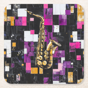 Posavasos Cuadrado De Papel Patrón de saxofón moderno