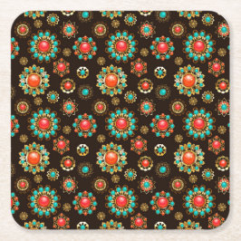 Posavasos Cuadrado De Papel Patrón de Seamless Brooches Étnicos