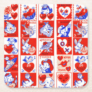 Posavasos Cuadrado De Papel Patrón de sello vintage de San Valentín de los año