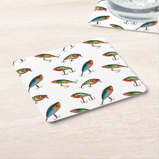 Posavasos Cuadrado De Papel Patrón de señuelo de pesca (En perspectiva)