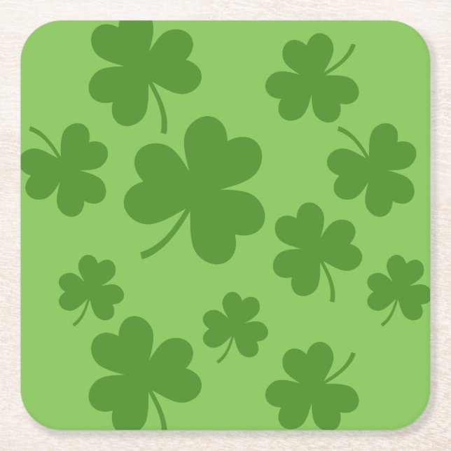 Posavasos Cuadrado De Papel Patrón de Shamrock Clover del Día de San Patricio (Anverso)