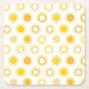 Posavasos Cuadrado De Papel Patrón de Suns de Doodle dibujado a mano