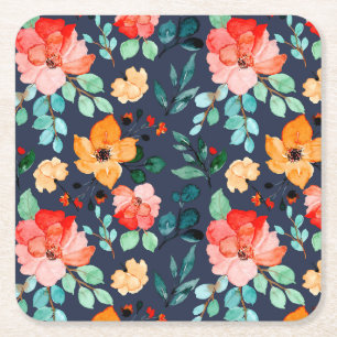 Posavasos Cuadrado De Papel Patrón de superficie floral- Primavera decorativa 