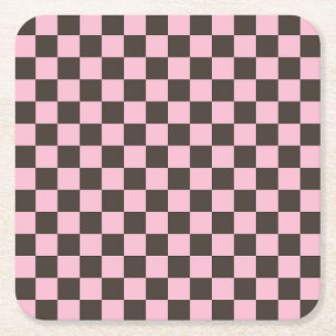 Posavasos Cuadrado De Papel Patrón de tablero ajedrezado de flor de cerezo