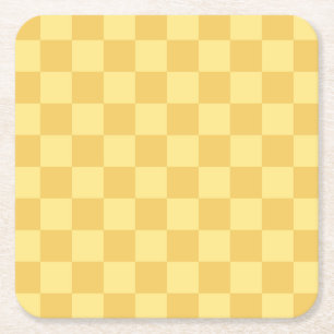 Posavasos Cuadrado De Papel Patrón de tablero de ajedrez amarillo