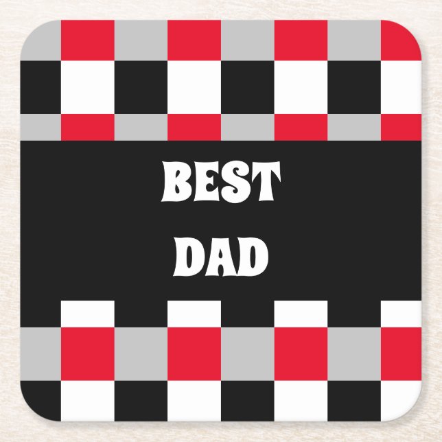 Posavasos Cuadrado De Papel Patrón de tablero de ajedrez editable (Anverso)