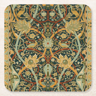 Posavasos Cuadrado De Papel Patrón de tapiz del bosque de William Morris: Vint