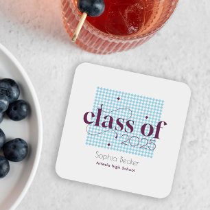 Posavasos Cuadrado De Papel Patrón de tapón de graduación de Borgoña azul mode