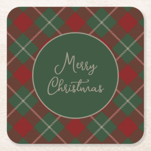 Posavasos Cuadrado De Papel Patrón de Tartán Plaid, Navidades rusos